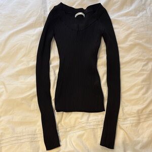 Pull&Bear Black Ribbed V-Neck Top